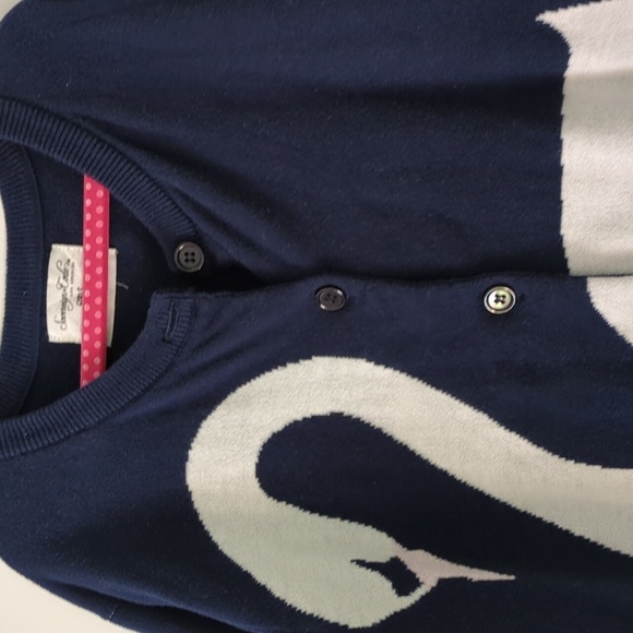 Back To School Navy White Swan Design Preppy Button Down Cardigan Sz 12 Girls - Picture 2 of 5